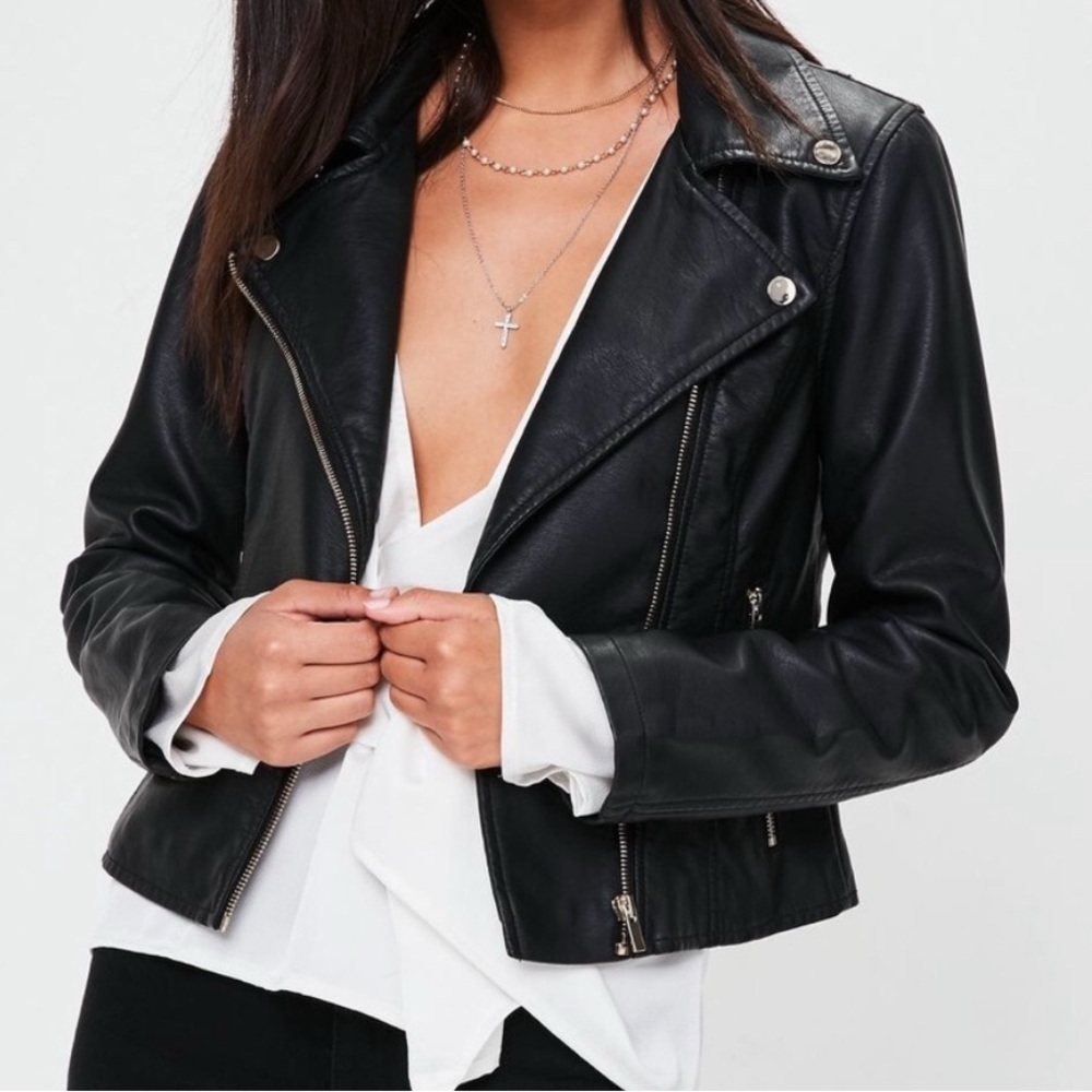 Missguided Faux Leather Moto Jacket Black XS
